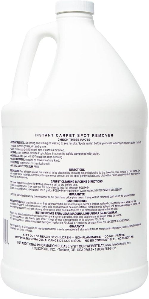 FOLEX Instant Carpet Spot Remover - 128 oz Powerful Stain Eliminator for Carpets & Upholstery | Includes Reusable Cleaning Cloth