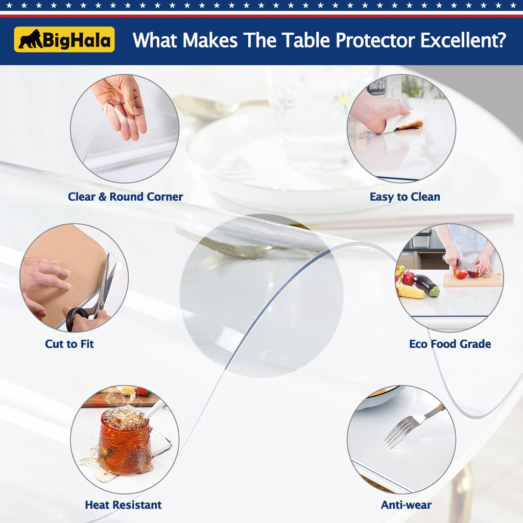 60 x 90 " Clear Plastic Table Protector Thick Wipeable PVC Vinyl Tablecloth Furniture PVC Protective Desktop Liners Cover Waterproof Dining Tabletop Protection Desk Top Blotter Under Grill Mat Pad