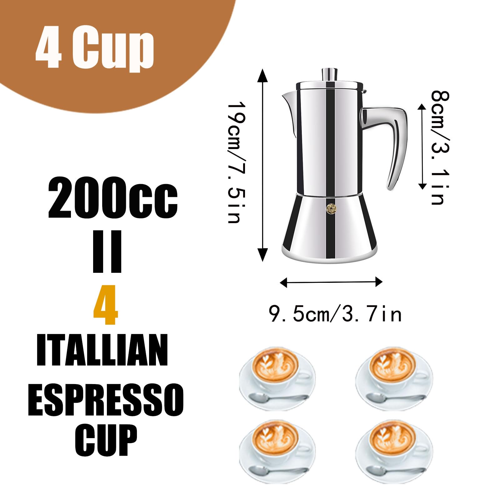 DITOSH 4 Cup Thickened 304 Stainless Steel Moka Pot Stovetop Espresso Maker Cafeteras Italian Percolator Espress Makers Capable Greca Mocha Coffee Machine for Induction Home and Camping 200ml 6.6oz