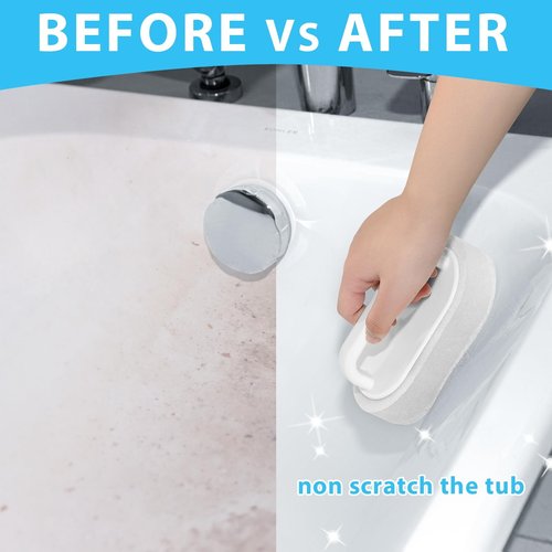 Lumkew Handle Bath Tub Scrubber, Non Scratch Bathroom Scouring Pad, Bathtub Scrubber Soap Scum Remover for Shower Tile Grout Sink Pool Step & Corner, Heavy Duty Cleaning Sponge Scrub, 2 PCS