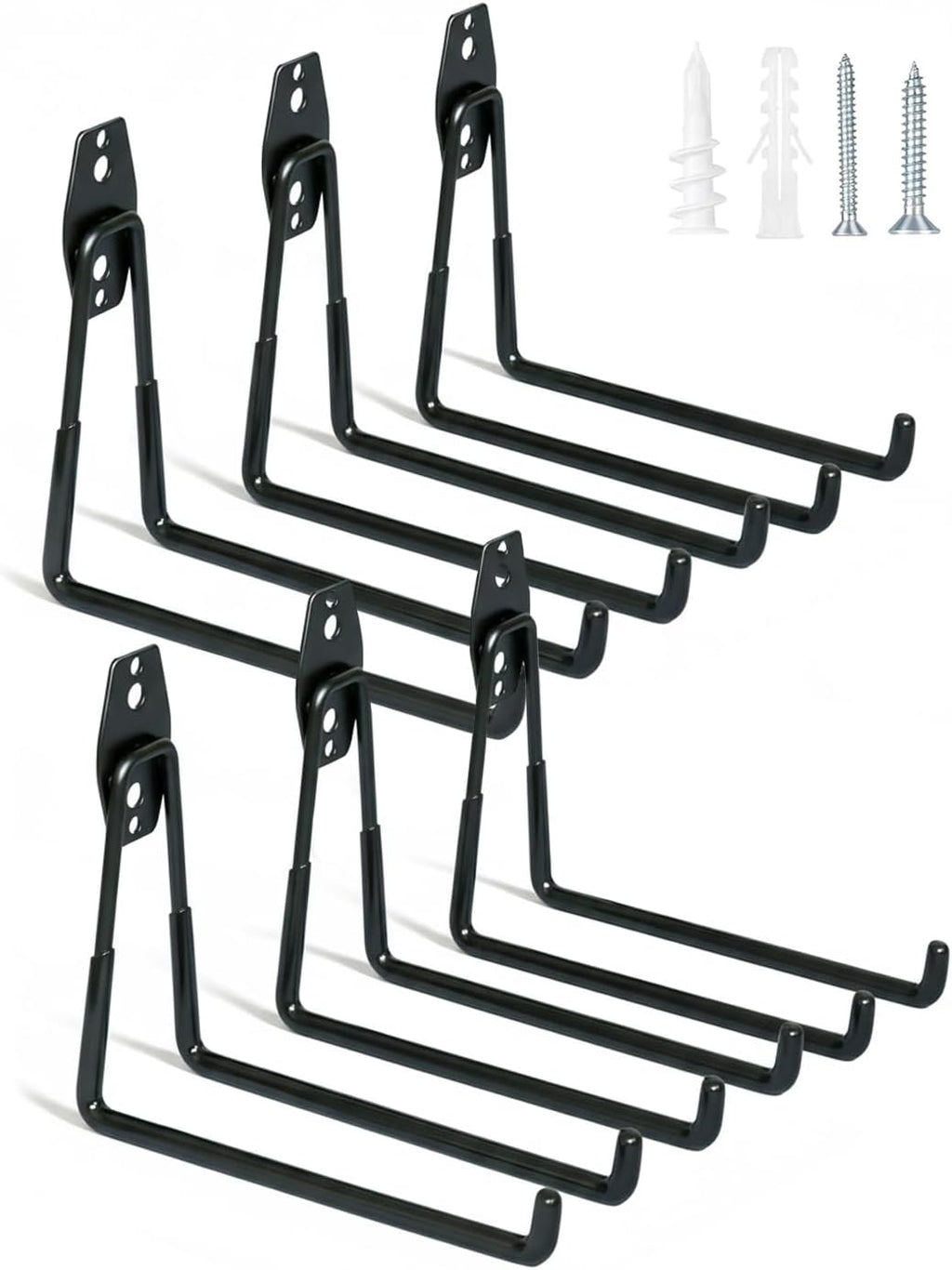 WMK Heavy Duty Garage Hooks - 7.3'' Wall Mount Storage for Bikes, Ladders & Tools | 100LB Capacity, PVC Coated (Black)