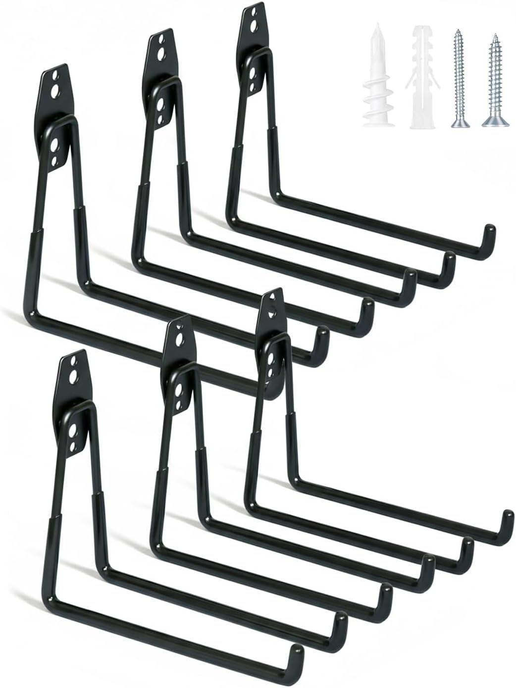WMK Heavy Duty Garage Hooks - 7.3'' Wall Mount Storage for Bikes, Ladders & Tools | 100LB Capacity, PVC Coated (Black)
