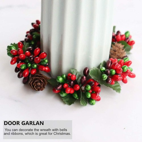 Amosfun Christmas Candle Ring Set - 6Pcs Artificial Berry Wreaths for Holiday Table Decor