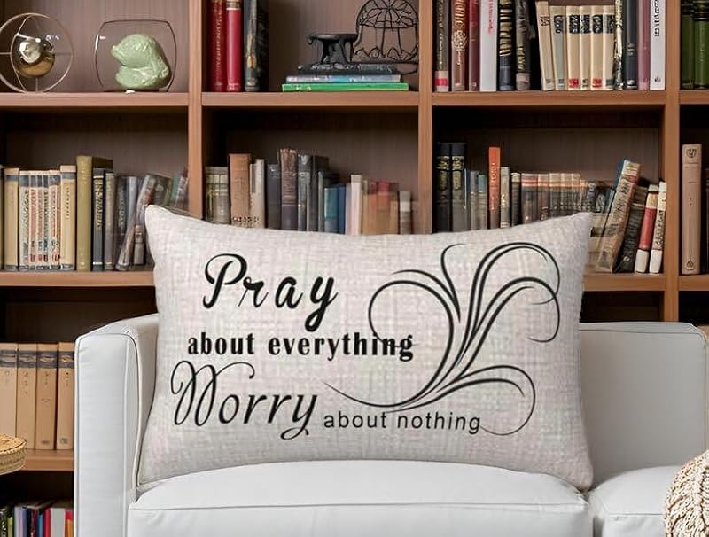 NIDITW Inspirational 12x20 Inch Cotton Linen Throw Pillow Cover - Pray About Everything