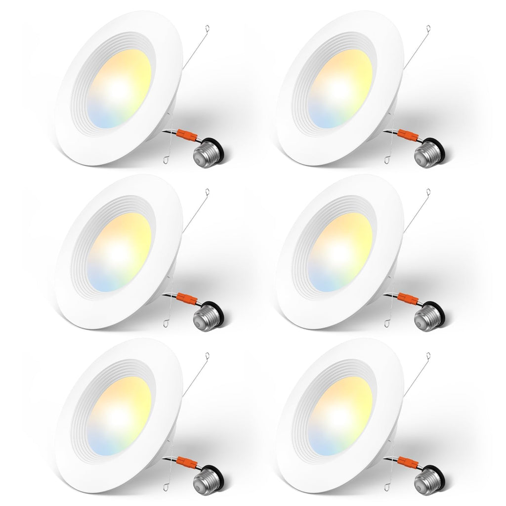 Amico 5/6 inch 5CCT LED Recessed Lighting 6 Pack, Dimmable, IC Rated, 12.5W=100W, 950LM Can Lights with Baffle Trim, 2700K/3000K/4000K/5000K/6000K Selectable, Retrofit Installation, ETL & FCC
