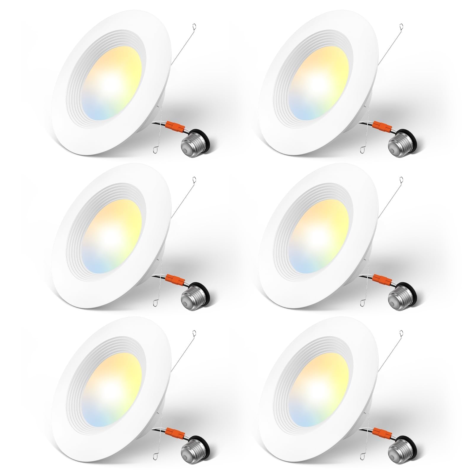 Amico 5/6 inch 5CCT LED Recessed Lighting 6 Pack, Dimmable, IC Rated, 12.5W=100W, 950LM Can Lights with Baffle Trim, 2700K/3000K/4000K/5000K/6000K Selectable, Retrofit Installation, ETL & FCC