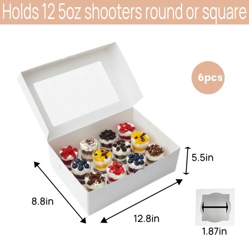 JRWTY Dessert Shooter Boxes, 6-Pack, Holds 12 Count 5 oz Dessert Shooters, Food-Grade Carrier Containers
