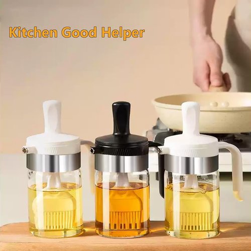 Moonlik Olive Oil Dispenser Bottle with Brush- 2 in 1 Oil Dispenser & Silicone Brush for Kitchen Cooking Vinegar Sauce BBQ Salad Grill Frying- 200ml/7oz, Black