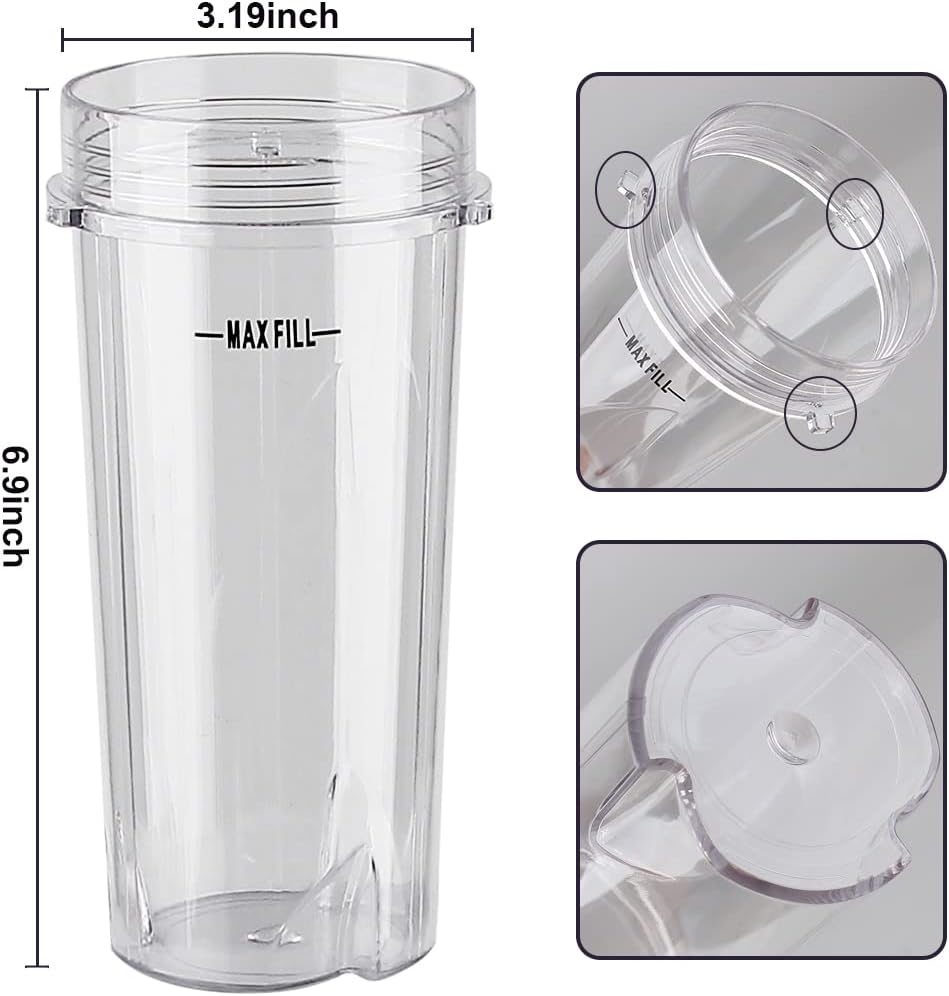 Ninja Blender Replacement Parts - 16oz Single Serve Cup with Sip & Seal Lid | 2 Pack Compatible with BL200, BL201, BL203QBK