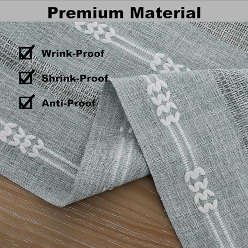 Gernaice Boho Table Runner Grey 13x72 Inch Embroidered Cotton Linen Farmhouse