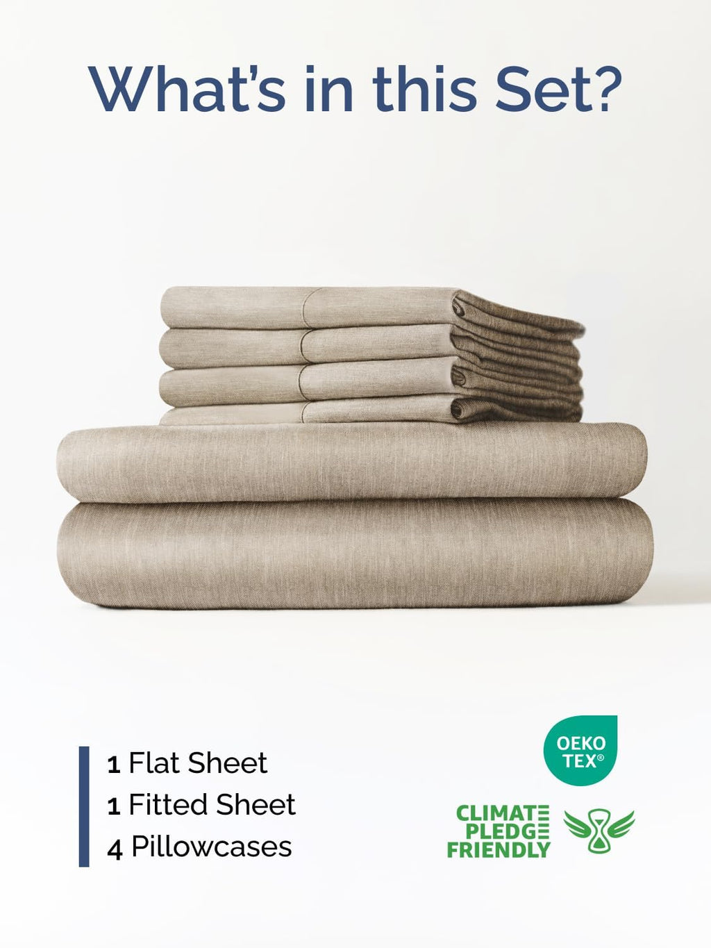 Skiennix Extra Deep Queen Sheet Set - 6 Piece Breathable Cooling Bedding - Soft Wrinkle-Free Heathered Beige