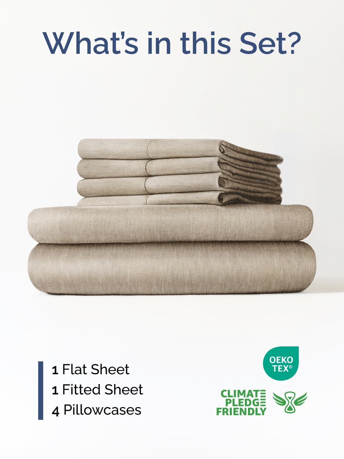 Skiennix Extra Deep Queen Sheet Set - 6 Piece Breathable Cooling Bedding - Soft Wrinkle-Free Heathered Beige