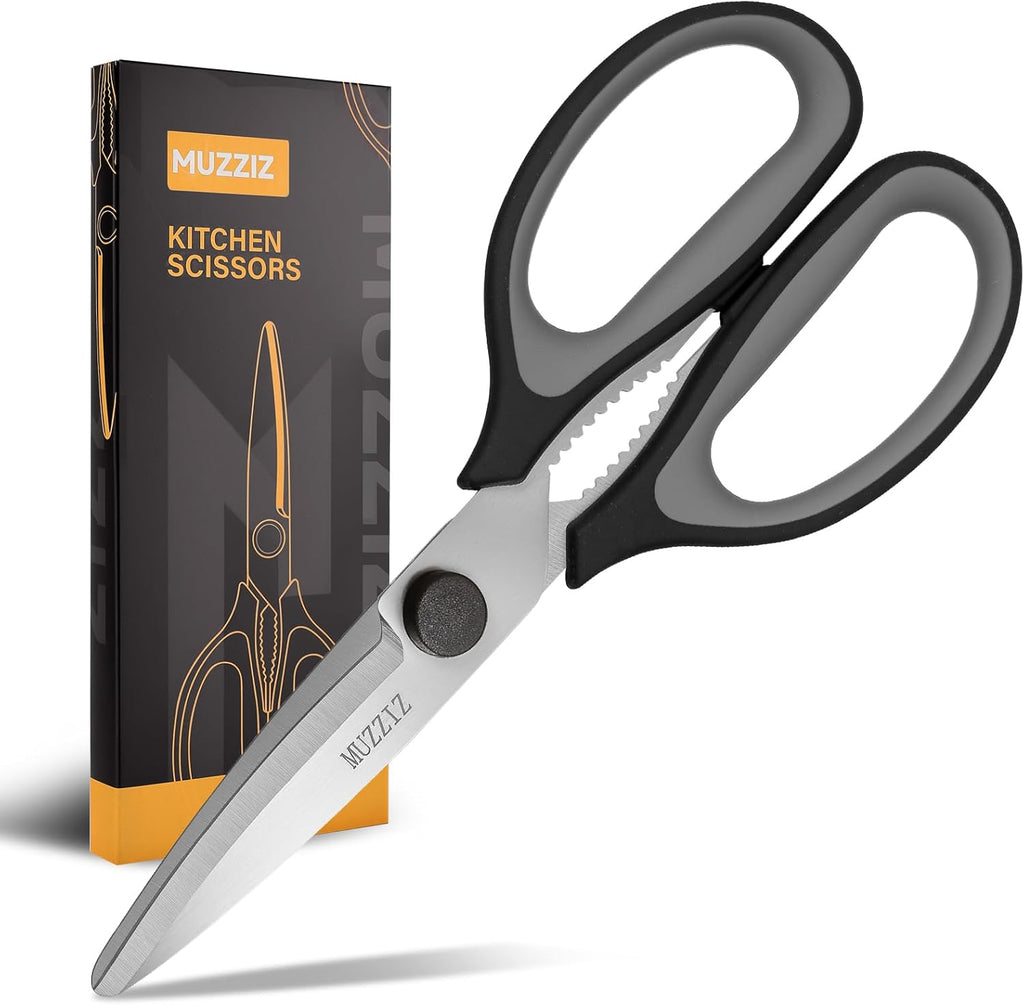Skiennix Kitchen Scissors - Heavy Duty Stainless Steel Shears with Comfort Grip Handle | 8.3-Inch Black