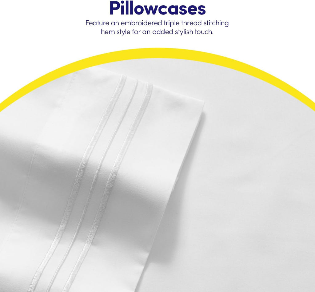 Skiennix Queen Sheet Set - Luxury White Hotel-Quality Bed Sheets with Extra Soft Pillowcases | Deep Pocket Design