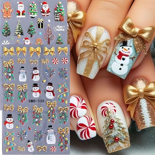 Christmas Nail Stickers 4 Sheets Self-Adhesive Winter Decals