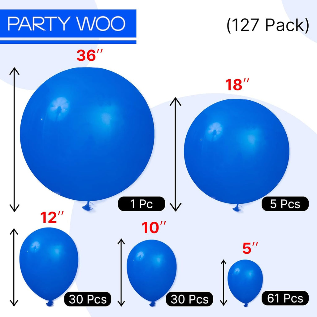 PartyWoo Royal Blue Balloons - 127-Piece Arch Kit for Baby Showers, Graduations & Birthdays | Various Sizes 5-18 Inch