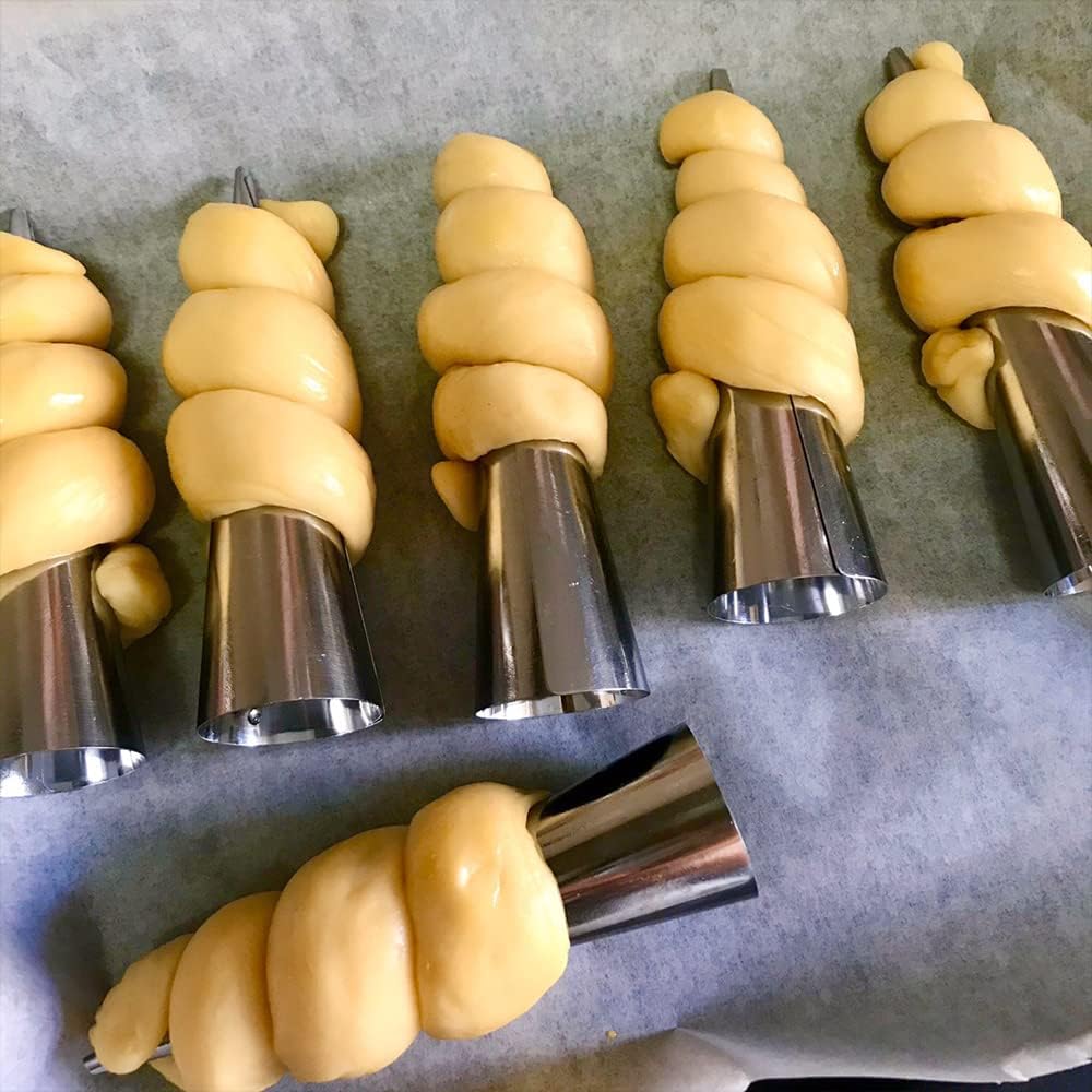 Skiennix Baking Cones - 6-Pack Stainless Steel Spiral Croissant Tubes | 5.5 Inch Pastry Molds