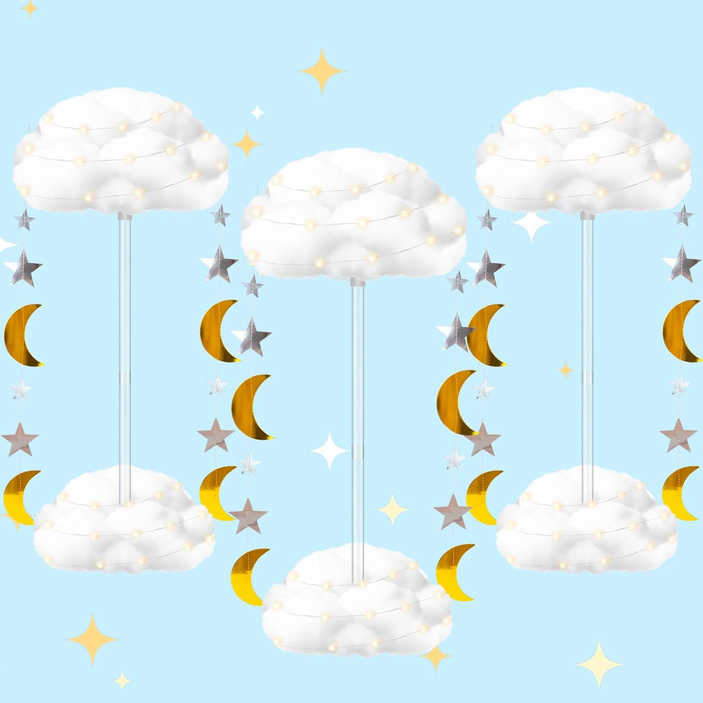 Skiennix 3D Fluffy Cloud LED Light Kit - Hanging & Table Centerpiece Decor for Baby Showers, Nurseries & Parties