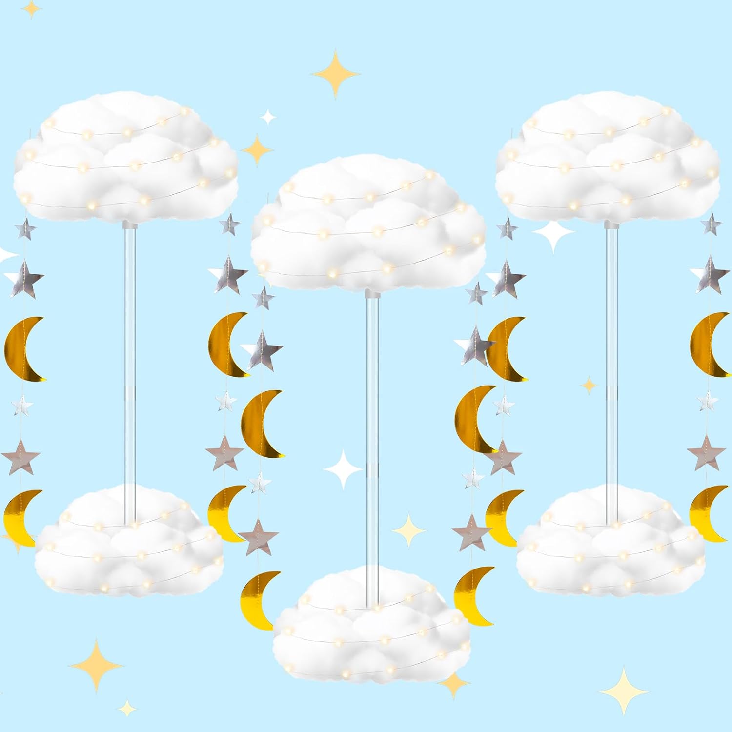 Skiennix 3D Fluffy Cloud LED Light Kit - Hanging & Table Centerpiece Decor for Baby Showers, Nurseries & Parties