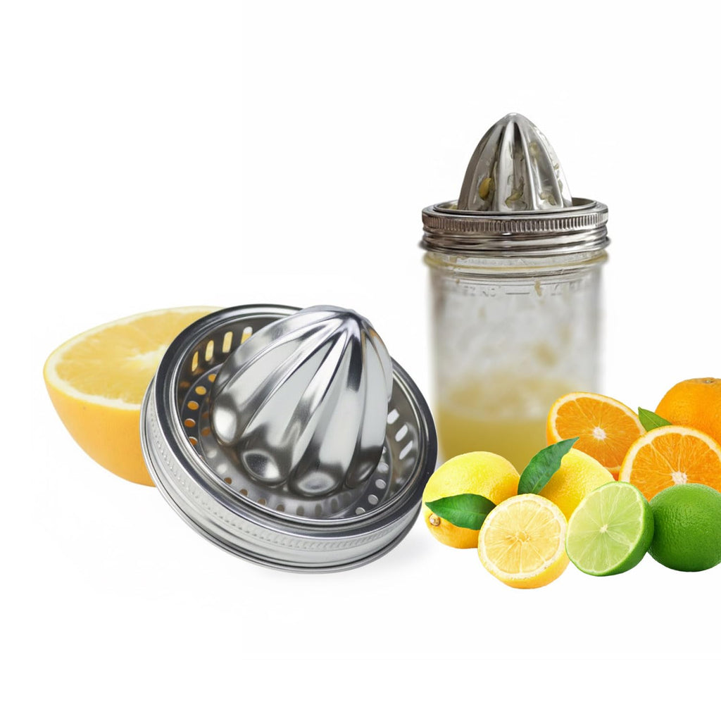 2Pcs Stainless Steel Mason Jar Juicer Lid for 3.38 Inch Wide Mouth Mason Jar, Hand Squeezer Top for Citrus Lemon Orange Manual Citrus Juicer