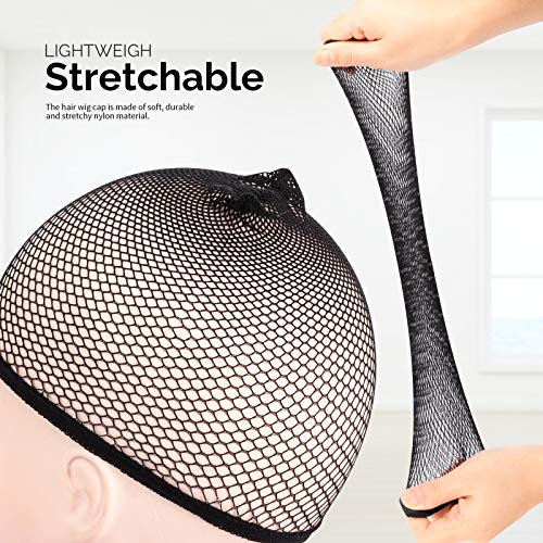 Fandamei 6PCS Black Mesh Wig Cap Set - Stretchy Closed End Hair Net
