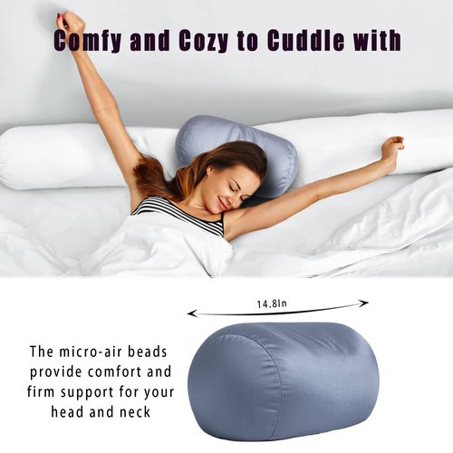 Focustree Squishy Microbead Bean Neck Pillow 2Pcs Bolster Tube Body Pillow for Sleeping Smooth Cool Touch Fabric Neck & Back Support Throw Travel Pillow Fun Colors (Dark Grey 2Pcs)