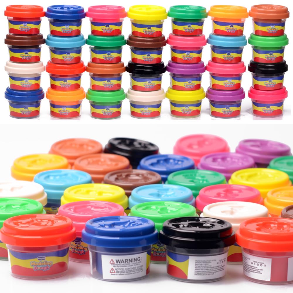 Waybla 28 Packs Modeling Dough for Kids, 14 Colors, 1 Oz Mini Cans, Soft Dough for Toddlers, Classroom Rewards, Party Favors, Preschool Arts and Crafts