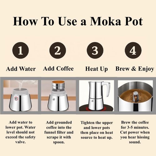 Natier Stainless Steel Stovetop Espresso Maker – Italian Moka Pot, Induction Compatible Espresso Coffee Maker with Safety Valve (10 Cups)