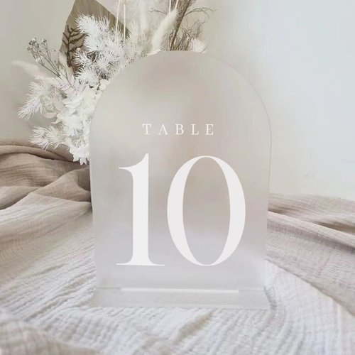 JINMURY Frosted Arch Table Numbers 1-20 for Wedding, 20 Pack 5x7 Acrylic Signs With Holder, Perfect for Centerpiece Decoration