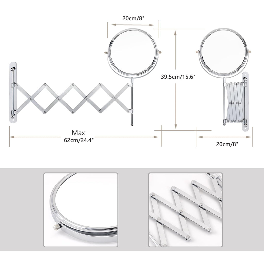 Welllink 8Inch XL Wall Mounted Bathroom Mirror, 1X/7X Magnification, High-Definition Glass, Chrome Finish, Space Saving Design