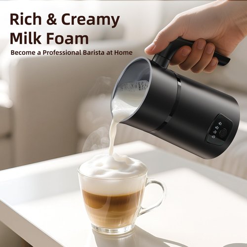 AGORVIO Milk Frother, 4-in-1 Electric Milk Steamer, Hot and Cold Foam Maker, 1 min Fast Frothing, 11.8 oz/350 ml Milk Warmer, Frother for Coffee Latte, Cappuccino, Temperature Control, Auto Shut-Off