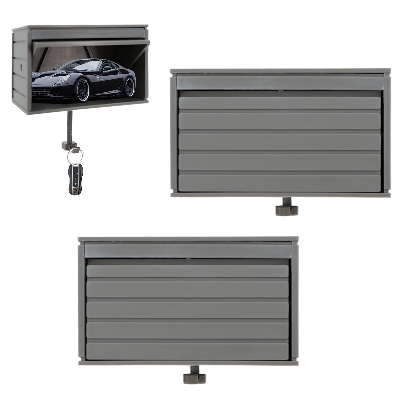 braxan 2 Pack Car Garage Key Holder & Car Key Holder for Wall, Small Toy Car Garage - with Opening Door, Effortless Wall Mount Organizer for Entryway(Grey)
