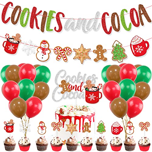 Christmas Cookies and Cocoa Party Decorations Set Banner Balloons Toppers
