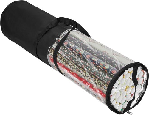 Homakover Clear PVC Gift Wrap Organizer - Zippered Storage for 18-25 Rolls | 30" Black Design