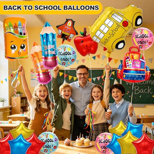24Pcs Back to School Balloon Set - Foil School Bus, Apple & Pencil Decor
