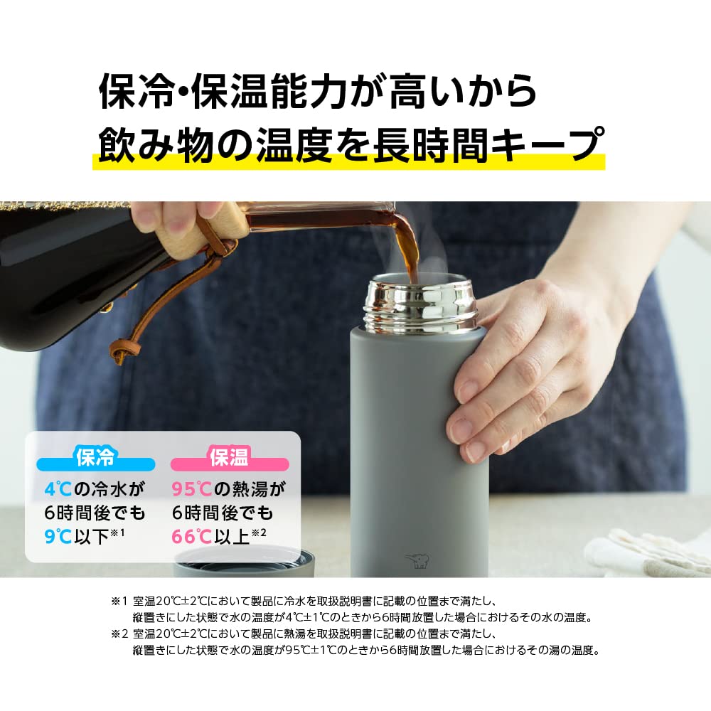 Zojirushi SM-ZB36-CM Water Bottle, Seamless 12.2 fl oz (360 ml), Screw, Stainless Steel Mug, Sand Beige, Integrated Washer, Easy to Clean, 2 Pieces Only
