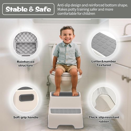 ZLMHYYM Toddler Step Stool for Bathroom Sink, 2 Pack Step Stool for Kids, Plastic Potty Training Toilet Stepping Stools, Child and Baby Lightweight&No-Slip Two Step Stools for Kitchen(Off-White/Gray)