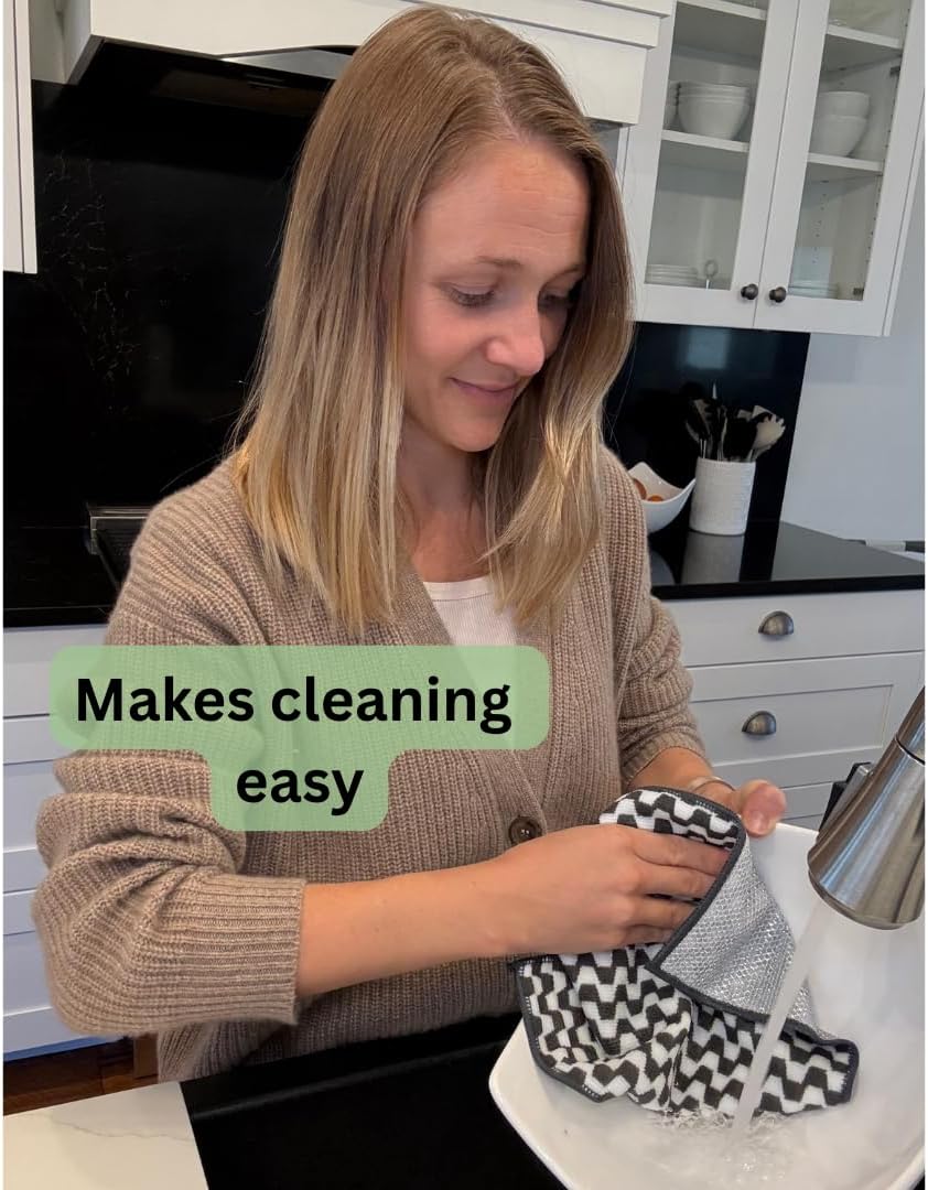 Severn Dish Cloths - Odor-Resistant 4-Pack Kitchen Cleaning Rags with Non-Scratch Scrubber | Bamboo-Charcoal Microfiber