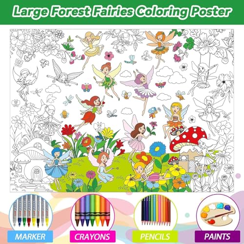 Giant Fairy Garden Coloring Poster - Large 31.5" x 43" Floral Tablecloth