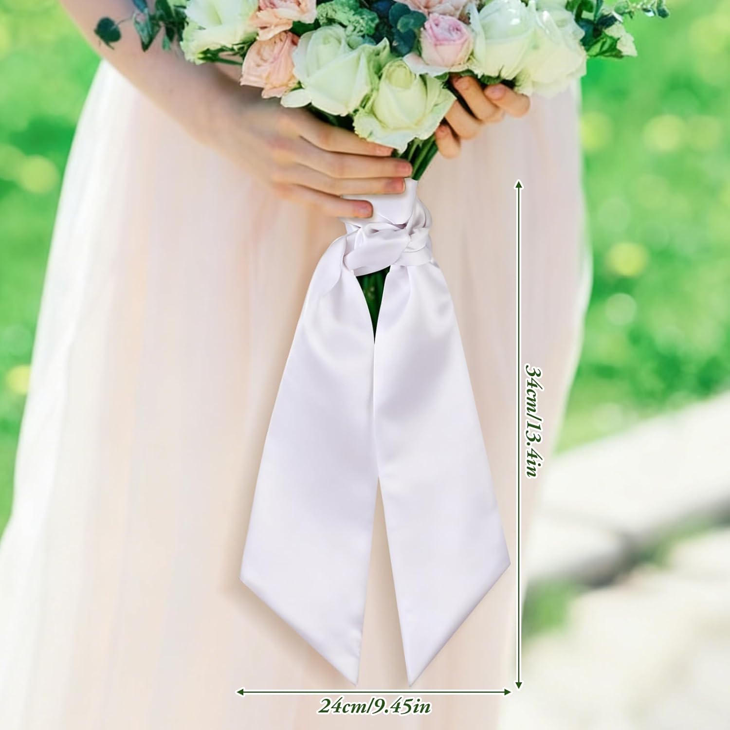 VitalCozy Wedding Bouquet Sash - Elegant Satin Plain White Wreath for Indoor/Outdoor Decor