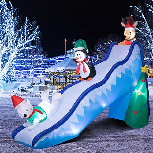 Wonder Garden 8.2FT Christmas Inflatable Penguin Slide for Outdoor Yard Decor - Blue Variation