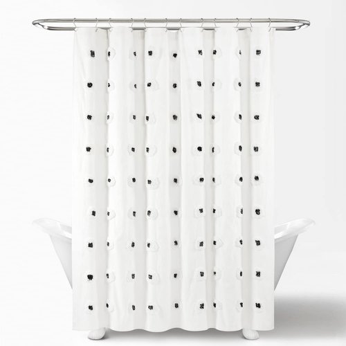 Lush Decor Boho Circle Tufted Yarn Dyed Eco-Friendly Recycled Cotton Shower Curtain, 72" x 72", Black