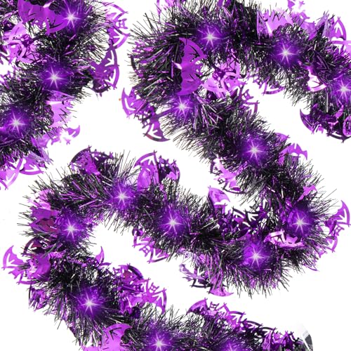 20FT Halloween Tinsel Garland with Purple LED Lights - Battery Operated