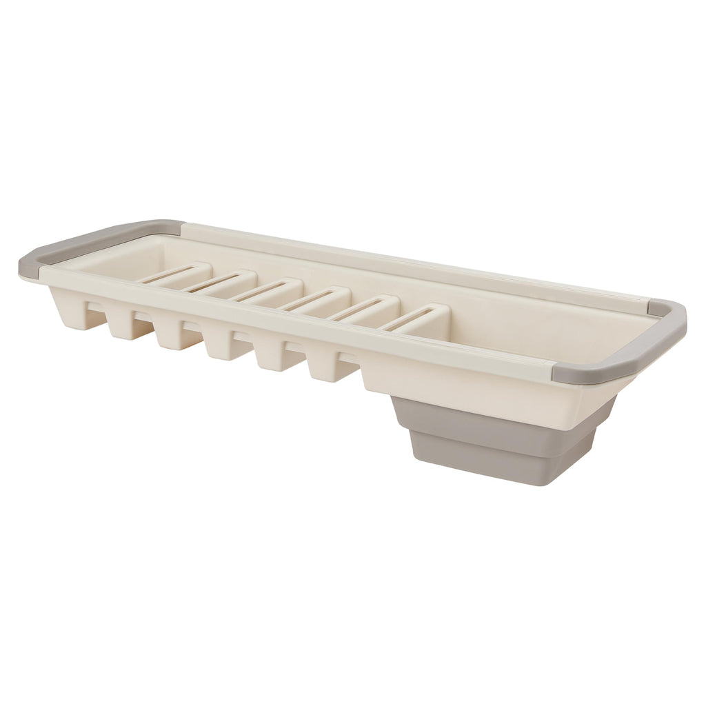 Clorox KeptClean 2-Piece Folding Kitchen Sink Mat and Sink Organizer – Folding Mat for Elevated Drying and Storage, Extending Organizer Dries 6 Plates, Flips to Dry Accessories – Almond Cream
