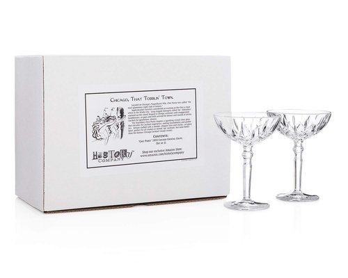 HISTORY COMPANY Chez Paree 1933 Nightclub-Inspired Chicago Cocktail Coupe Glass – 2-Piece Set for Craft Cocktails (Gift Box Collection)
