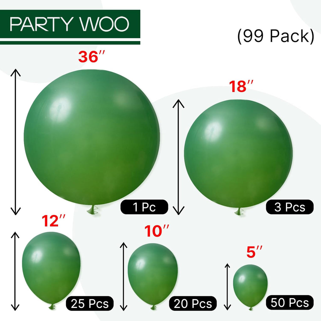 PartyWoo Dark Green Balloons - 99-Piece Emerald Balloon Arch Kit for Birthday & Jungle Parties