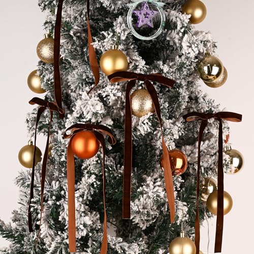 Brown Velvet Christmas Bow Set - 30 Pcs 6x12 Inch Holiday Decor