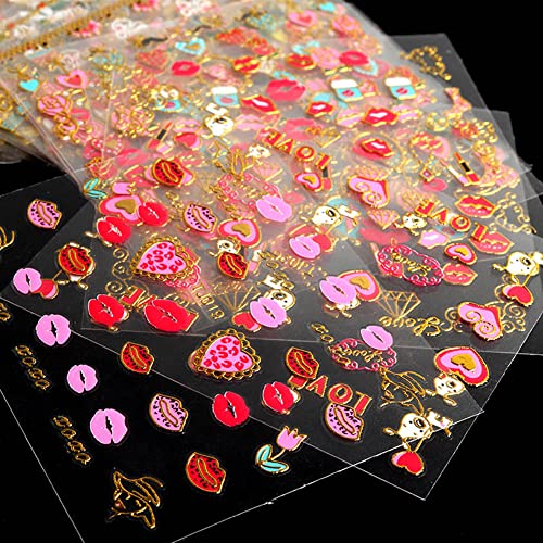 30 Sheets Valentine's Day Nail Stickers 3D Gold Heart Flower Decals
