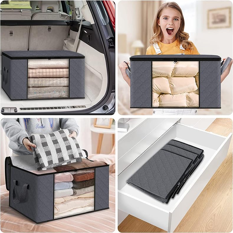 Skiennix 90L Large Storage Bags - 6 Pack Foldable Closet Organizers with Reinforced Handles for Clothes, Blankets & Toys