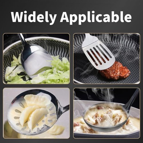 DYAYGPRGP Stainless Steel Cooking Utensils Set, 5 Pcs Stainless Steel Kitchen Utensils Set, Wok Utensils Set Include Wok Ladle, Slotted Spoon, Soup, Wok Spatula and Slotted Spatula